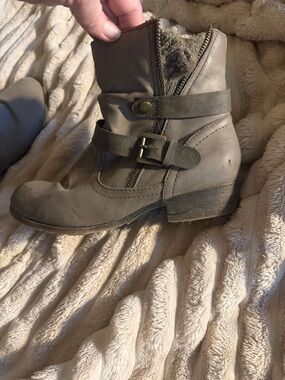 Target Taupe Faux-Leather Ankle Booties with Buckle Detail